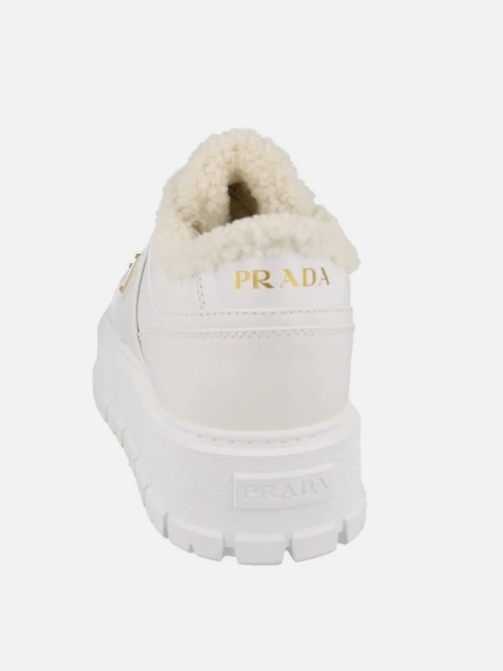 PRADA Downtown Shearling-Lined Leather Platform Sneakers